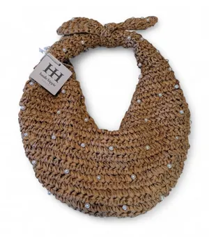 Haute Hippie Woven Straw Pearl Hobo Shoulder Bag Tan NWT boho beach resort daint thumbnail 1
