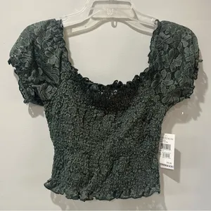 NWT Ten Sixty Sherman shirt Nordstrom Small Green Crop‎ Lace STRETCHY NEW thumbnail 2