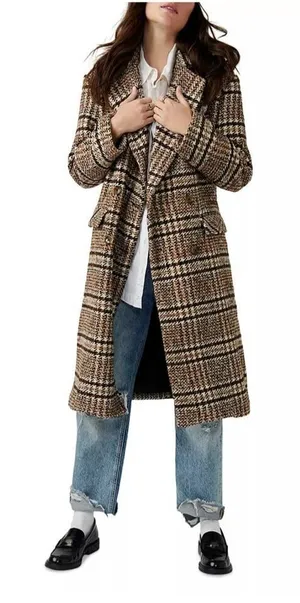 Free‎ People Adore You Plaid Women's Long Coat Size: S thumbnail 1