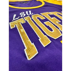 LSU Tigers Women’s Top M Purple Gold Sequin Raglan 3/4 Sleeve Shirt Football thumbnail 3