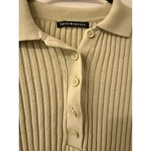 Brandy Melville Sage Green Ribbed Knit Polo Crop Top Small Cotton Short Sleeve thumbnail 3