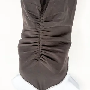 NWT Halston Womens Piper Crystal Trim Crepe Ruched Midi Halter Dress Black 6 thumbnail 5