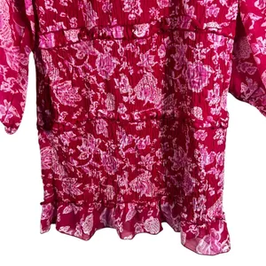 Sim & Sam Floral Paisley Smocked Mini Dress Red Pink Boho Balloon Sleeve Size XL thumbnail 3