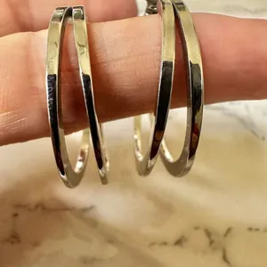 Silver tone double hoop earrings thumbnail 8