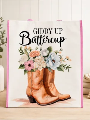 Giddy Up Buttercup Floral Cowboy Tote in Pink and Brown thumbnail 4