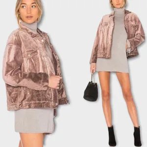 Free People Velvet Trucker Jacket - Mauve - XS/S thumbnail 2