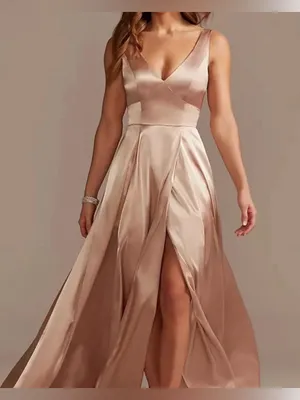 David’s Bridal - Galina Signature Long V-Neck Tank Ful in Golden Color Size 8 thumbnail 1