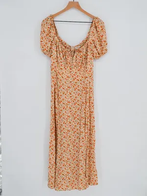 Reformation Teyana Dress Size 8 Floral Print Pink Orange Cream thumbnail 2