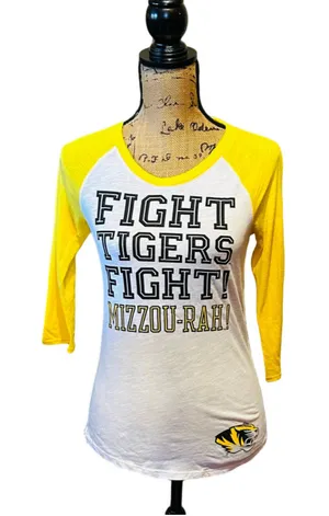 Women's PINK Victoria's Secret Mizzou Tigers 3/4 Sleeve Tee, XS, White/Yellow thumbnail 1