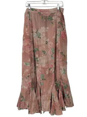 Free People Ethereal Dainty Cottage Bordeaux Floral Maxi Skirt Size Medium thumbnail 6