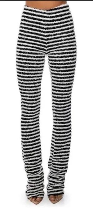 Boutique Da Pink Print Stacked Stripped Pants high waist fall knit designer party flare thumbnail 1