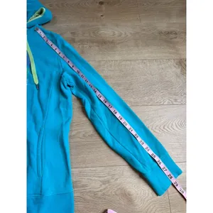 Womens The North Face pullover hoodie blue green logo outdoors hiking size L thumbnail 9