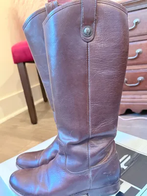 Frye Leather Boots Brown Riding Melissa Button  thumbnail 1