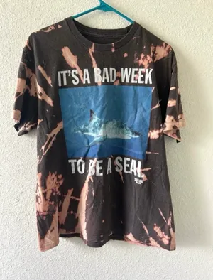 Bleach Dyed Shark Week Graphic Tee Size Large Funny Shark Shirt thumbnail 9