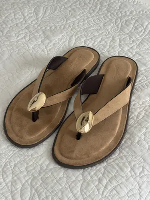 Universal thread taupe sandals with gold thumbnail 3