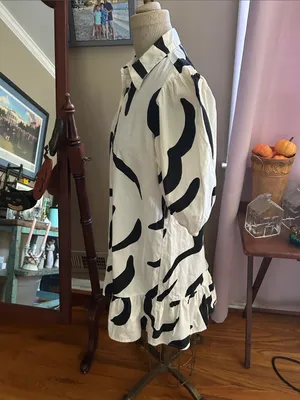 Sincerely J Women's Black & White Abstract Button-Down Mini Dress | Size Medium thumbnail 4