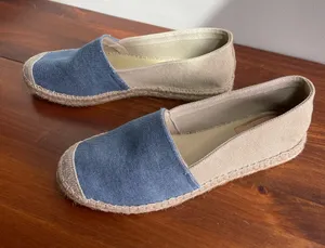 Casual Two-Tone Blue and Beige Espadrille Flats thumbnail 1