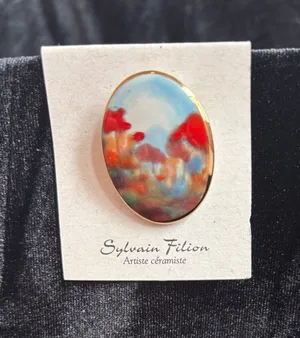 Sylvain Filion Hand-Painted Ceramic Brooch with 22-Carat Gold Accents thumbnail 1