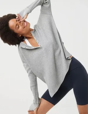 OFFLINE by Aerie Waffle Henley Shirt Women XS Gray Long Sleeve Athleisure thumbnail 1