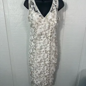 Adrienna Papell Off White Lace Overlay Sleeveless Dress Size 4 NWOT thumbnail 3