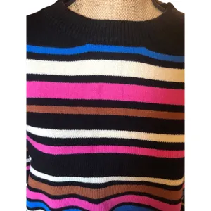 Women's Striped Sweater, M, Multicolor Black Size M thumbnail 3