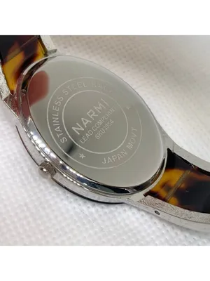 Narmi silver tone Tortoise shell cuff bracelet watch mop dial 28mm 6.5” running thumbnail 6