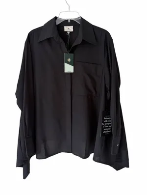 Tuckernuck Trapeze A-Line Black Crepe along Sleeve Button Down Blouse Top medium thumbnail 1