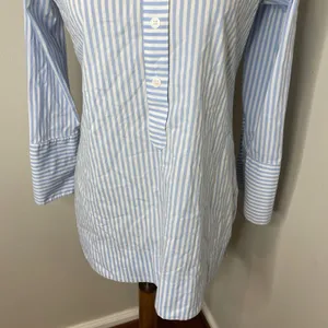 CK Bradley Blue White Stripe Cotton Blend Collared Tunic Blouse Medium‎ M thumbnail 7