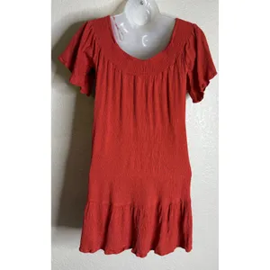 Flying Tomato Womens M Tunic Top‎ Rust Orange Crochet Lace Boho Ruffle Peasant thumbnail 2