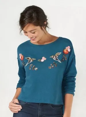 Disney by Lauren Conrad Embroidered Sequin Apple Hummingbird Sweater Medium thumbnail 1