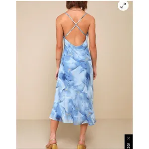 Lulu’s Bright Charm Blue Abstract Print Chiffon Slip Midi size medium thumbnail 3