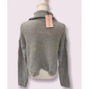 Missguided NWT Women Medium Grey Turtleneck Long Sleeve Knit Crop Top Sweater thumbnail 6