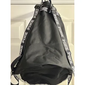 PINK Victoria's Secret Cinch Drawstring Large Back Pack Black/Silver NWOT thumbnail 14