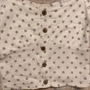 Monteau Los Angeles Polka Dot Smocked Back Top with Buttons thumbnail 3