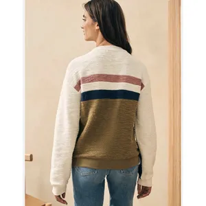 Faherty Vista Olive Cream Striped Pullover French‎ Terry Sweatshirt Womens Small thumbnail 3