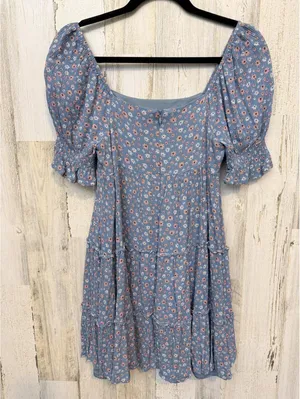 Altar'd State Womens XS Blue Floral Tiered Puff Sleeve Babydoll Dress thumbnail 8