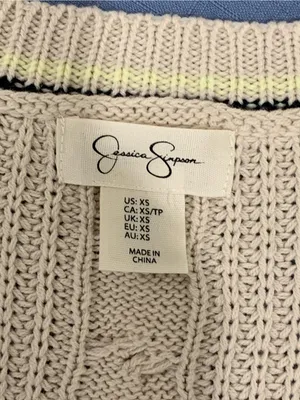 Jessica Simpson Beige Cable Knit Ribbed Trim V-NECK Cardigan XS thumbnail 3