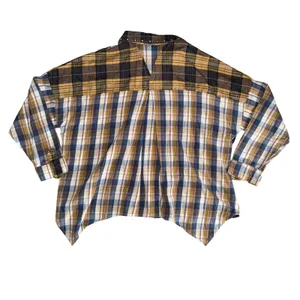 POL Patchwork Flannel Shirt Women Small‎ Yellow Plaid New Studded Raw Hem FWT66 thumbnail 5