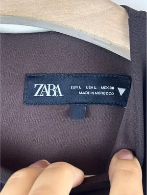 Zara Chocolate Brown Ruched Draped Sleeveless Bodycon Mini Dress Size L thumbnail 3