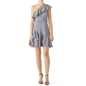 H by Halston Grey Stripe Ruffle Dress Size 6‎ thumbnail 2