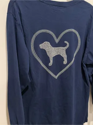 PINK Victoria’s Secret Navy Long Sleeve Logo Tee Rhinestone Graphic Size L thumbnail 4