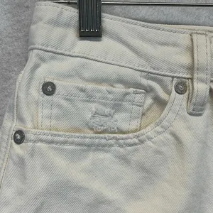 FREE PEOPLE White Denim Jean Mini Skirt 29 Cotton Distressed Raw‎ Hem Button Fly thumbnail 3