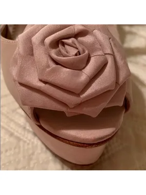 Vince Camuto Nude Pink Peep-Toe Platform Heels with Rose Floral Accent thumbnail 4