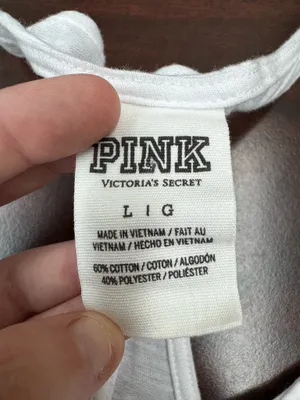 PINK Victoria’s Secret “Let’s Get Physical” White & Black Racerback Tank Top- LG thumbnail 3