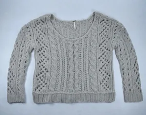 Free People Grey Cable Knit Pointelle Scoop Neck Sweater Womens Medium thumbnail 1