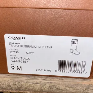 Coach Trisha Tall Rubber Rain Boots With Gold Buttons & Leather Size 9M thumbnail 2