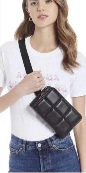 Amanda Uprichard NY Black Vegan Leather Quilted Fanny Pack Belt‎ Bag thumbnail 1