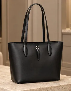 Kate Spade Black Refined Grain Leather Spade Logo Tote Bag NWT thumbnail 1