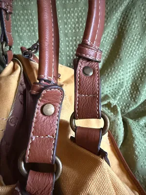 BORN Women’s Canvas Tote Bag with Brown genuine Leather Trim - Mustard thumbnail 15