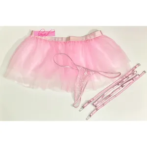 Macy's NEW SET Pink Tulle Mesh Sheer Layered Micro Mini Lace G-String Thong Garters L thumbnail 7